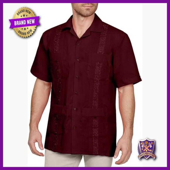 Men's Short Sleeve Cuban Guayabera Button Down Shirt Regular Fit Cotton Poly